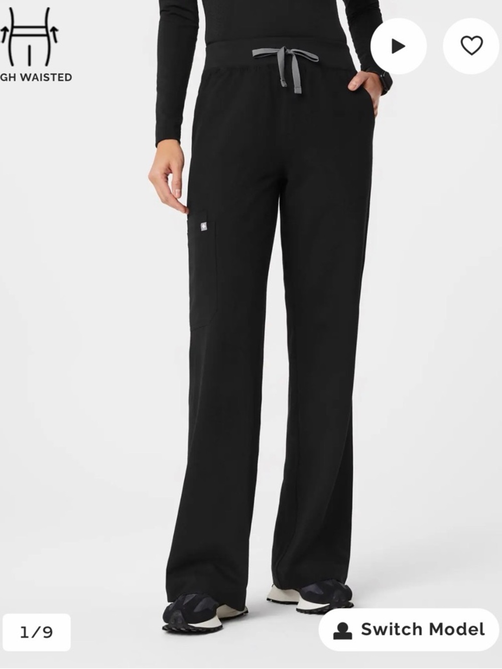 Figs Black High-Waisted Wide-Leg Scrub Pants